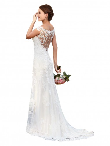 Shop Illusion Bateau Neckline Fit and Flare Lace Wedding Dress Perth