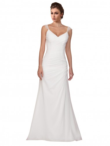 Shop V-Neck Sheath Chiffon Wedding Dress with Straps Perth