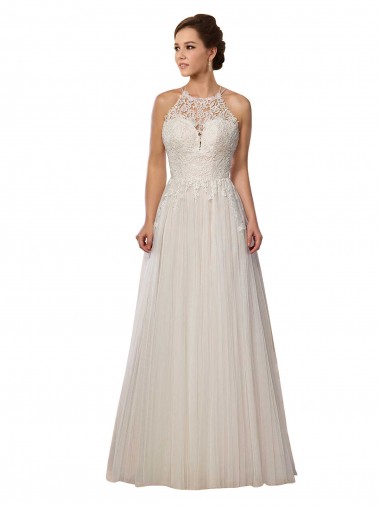 Shop Illusion Halter Lace Boho Wedding Dress with Plunging Sweetheart Bodice Perth