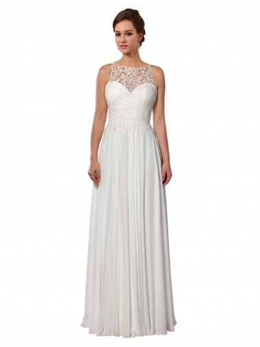 Shop Illusion Neck A-Line Chiffon Beach Wedding Dress with Lace Halter Neckline Perth