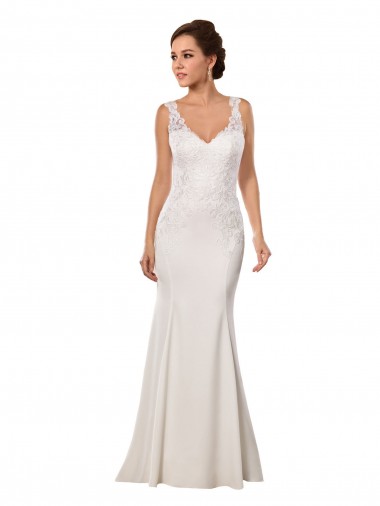 Shop V-Neck Mermaid Crepe Wedding Dress with Lace Bodice Perth