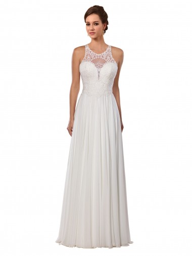 Shop Illusion Neck A-Line Lace and Chiffon Beach Wedding Dress Perth