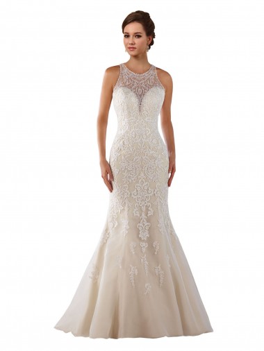 Shop High Neck Mermaid Lace Wedding Dress with Illusion Back Perth