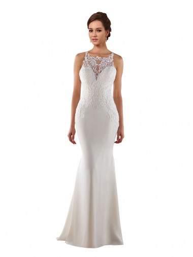 Shop Modern High Neck Sheath Wedding Dress with Lace Bodice Perth