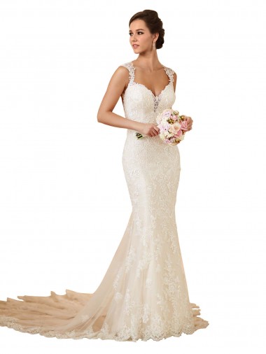 Shop Modern Chapel Train Sweetheart Mermaid Lace Wedding Dress with Keyhole Back Perth