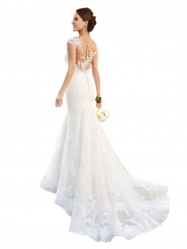 Shop Fit and Flare Illusion Neck Lace Wedding Dress Perth