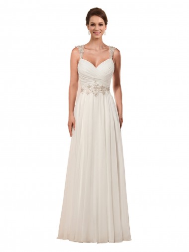 Shop Sweetheart A-Line Chiffon Wedding Dress with Beaded Shoulder Straps Perth