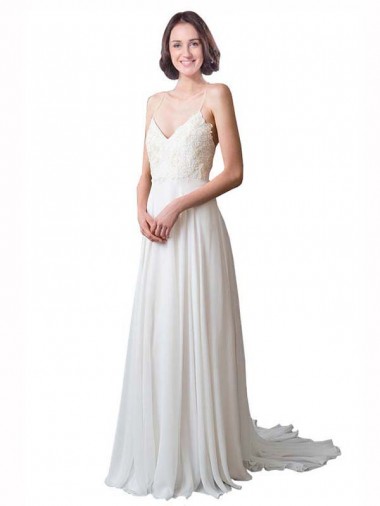 Shop Spaghetti Straps V-Neck A-Line Chiffon Beach Wedding Dress Perth