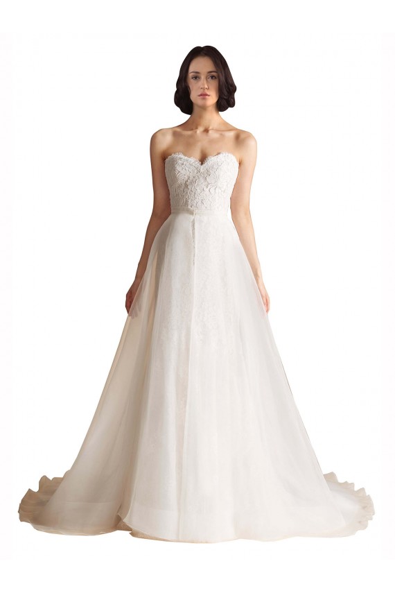 Strapless Sweetheart Lace Bodice A-Line Organza Wedding Dress