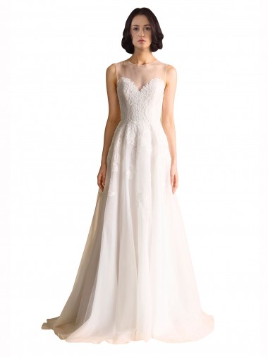 Shop Illusion Neck A-Line Organza Wedding Dress Perth