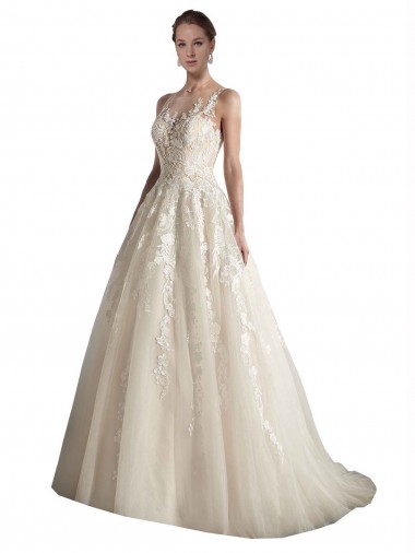 Shop Illusion Neck A-Line Tulle Wedding Dress Perth