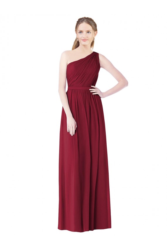 One Shoulder Full Length Long Chiffon Bridesmaid Dress.