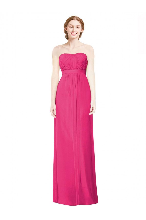 Full Length Strapless Long Chiffon Dress with Waistband