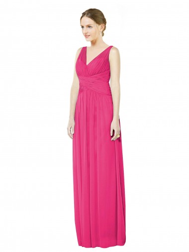Shop Sleeveless V-Neck Long Chiffon Bridesmaid Dress with V-Back Perth