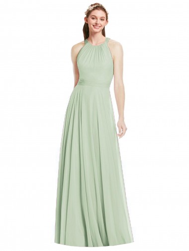 Shop Open Back Halter Chiffon Bridesmaid Dress with Flowy Bow Perth