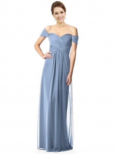 Shop Off the Shoulder Chiffon Bridesmaid Dress with Draped Bodice Perth