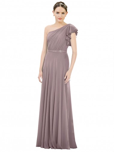 Shop Full Length One Shoulder Chiffon Bridesmaid Dress with Shoulder Ruffle Perth