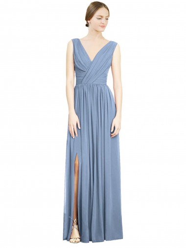 Shop Sleeveless Draped Chiffon Maxi Bridesmaid Dress with Front Slit Perth