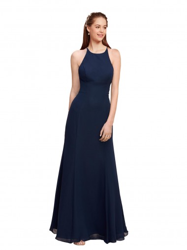 Shop High Halter Fit and Flare Long Chiffon Bridesmaid Dress / Prom Dress with Criss Cross Low Back Perth