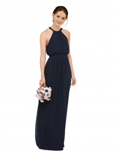 Shop High Halter Neckline Chiffon Bridesmaid Dress with Slim Keyhole Back Perth