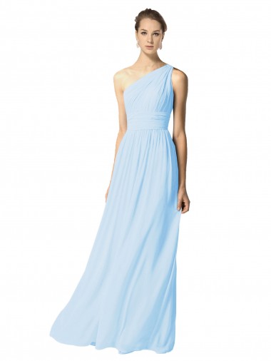 Shop One Shoulder Long Chiffon Bridesmaid Dress with Shirred Bodice and Front Keyhole Perth