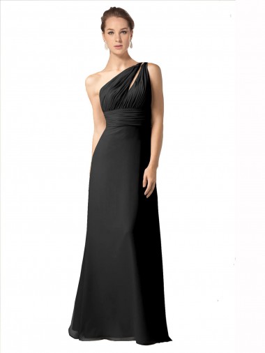 Shop One Shoulder Full Length Chiffon Bridesmaid Dress with Shirred Bodice Perth