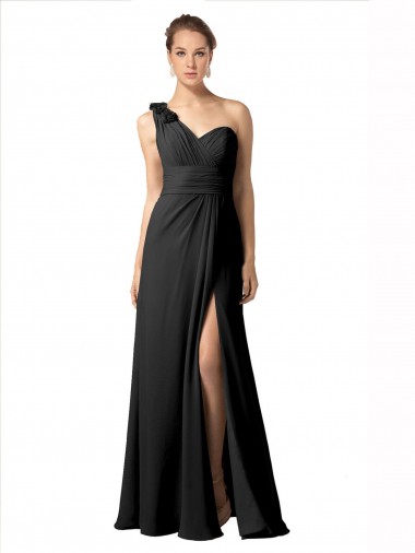 Shop Sheer One Shoulder Chiffon A-Line Bridesmaid Dress with Slit Perth
