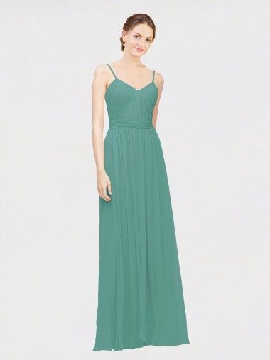 Shop Rouched V-Neckline and Spaghetti Straps Long Chiffon Bridesmaid Dress Perth