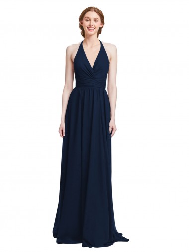 Shop Halter Chiffon Bridesmaid Dress with V-Neckline and Criss Cross Waist Perth