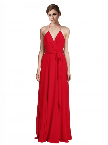Shop V-Neck Spaghetti Halter Strap Chiffon Bridesmaid Dress Perth