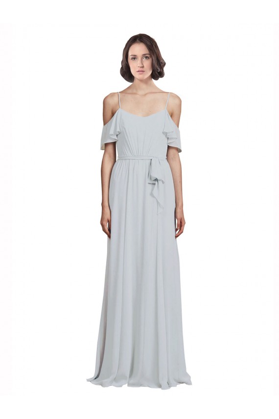 Off the Shoulder Spaghetti Strap Long Chiffon Bridesmaids Dress