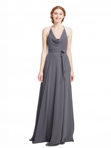 Shop Spaghetti Strap Long Chiffon Bridesmaids Dress with Halter Cowl Neck Perth