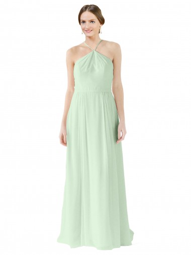 Shop Front halter Neckline and Deep Back Long Chiffon Bridesmaid Dress Perth
