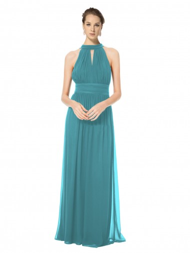 Shop Ruched Long Chiffon Halter Bridesmaid Dress with Tie Back and Tails Perth