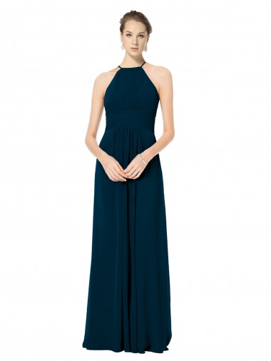 Shop Spaghetti Strap Long Chiffon Halter A-Line Bridesmaid Dress Perth