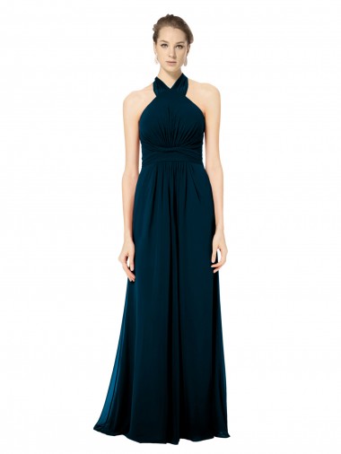 Shop Keyhole Back Long Chiffon Halter Dress with Halter Straps Cross Neck Perth