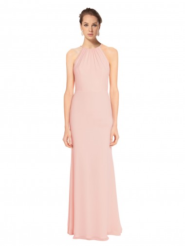 Shop High Neck Long Chiffon Halter Bridesmaid Dress with Drape Chiffon Overlay Perth