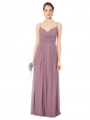 Shop V-Neck Spaghetti Strap Open Back Long Chiffon Bridesmaid Dress Perth