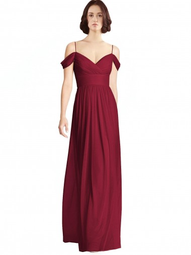 Shop Off the Shoulder Long Chiffon Bridesmaid Dress with Pleated Sleeves Perth
