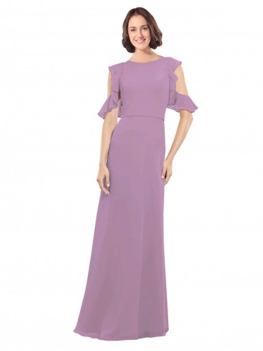 Shop Long Chiffon Bridesmaids Dress with Flounced Sleeve Detail and Criss Cross Back Perth