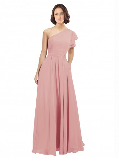 Shop Chiffon Bridesmaids Dress with One Shoulder Flounced Sleeve Perth