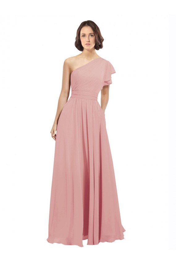 Chiffon Bridesmaids Dress with One Shoulder Flounced Sleeve Perth