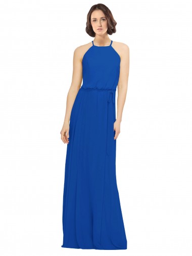 Shop Long Jewel Neckline Chiffon Bridesmaids Dress wit Chiffon Tie Sash Perth