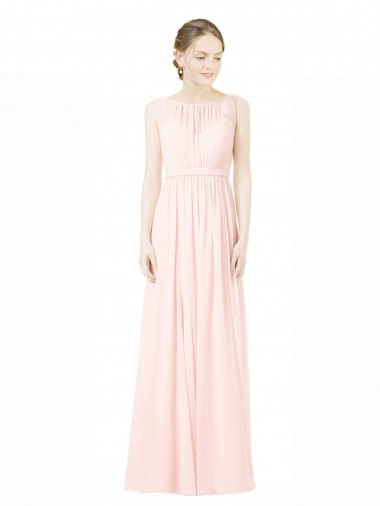 Shop Long Chiffon Sleeveless Bridesmaid Dress with Sheer Illusion Top and V-Back Perth