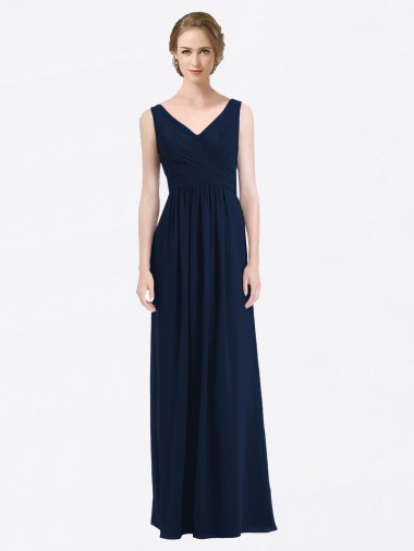 Shop Long Chiffon V-Neck Sleeveless Bridesmaid Dress with Criss-Cross Pleated Bodice Perth