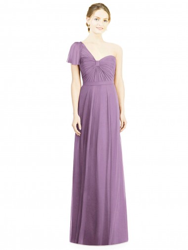Shop Flutter Sleeves One Shoulder Long Chiffon Bridesmaid Dress Perth