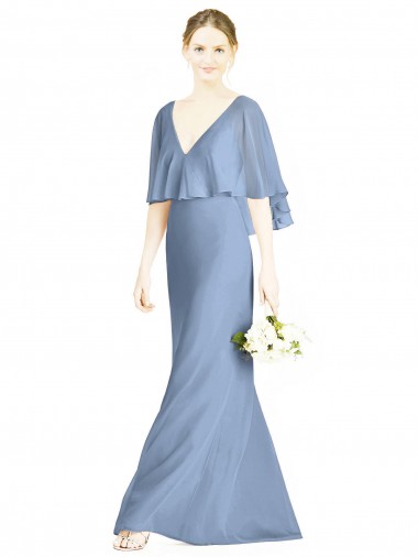 Shop V-Back Trumpet Chiffon Bridesmaid Dress with Draped Cape Overlay Perth