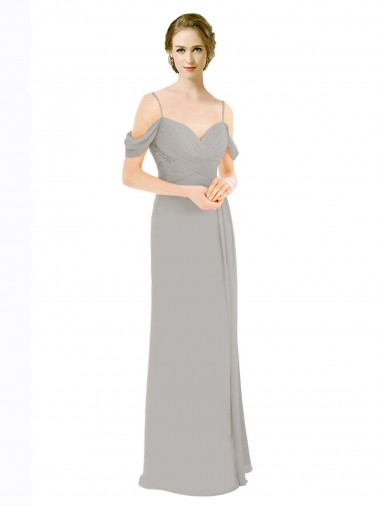 Shop Draped Cold Shoulder Chiffon Bridesmaid Dress with Pleated Wrap Bodice Perth