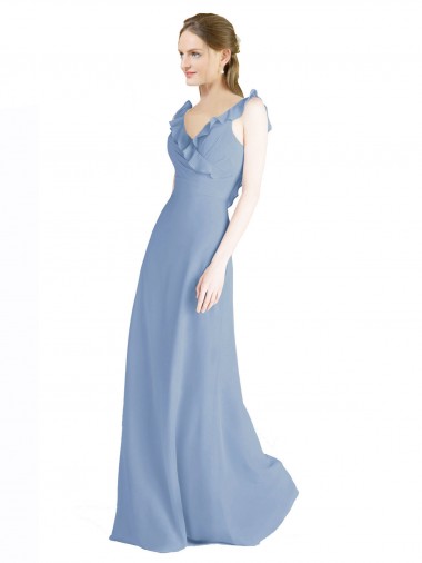Shop Fluted Chiffon Wrap Bridesmaid Dress with Ruffles V-Neck Perth