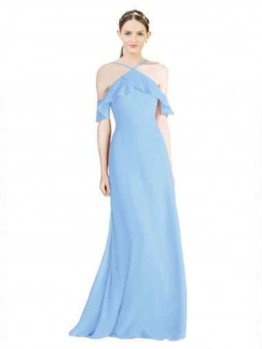 Shop Halter Frill Cold Shoulder A-Line Chiffon Bridesmaid Dress Perth